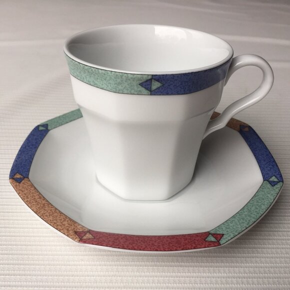 Christopher Stuart Diamond Optic Octagon Coffee Tea Cup Saucer Set of 2 Modern - Picture 3 of 10